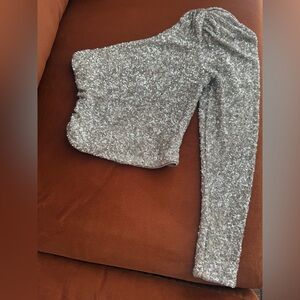 Express Shimmering Silver Sequin Top